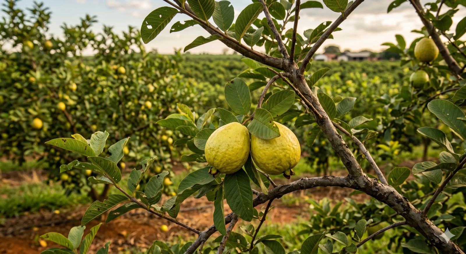 Fruit trees in a green orchard